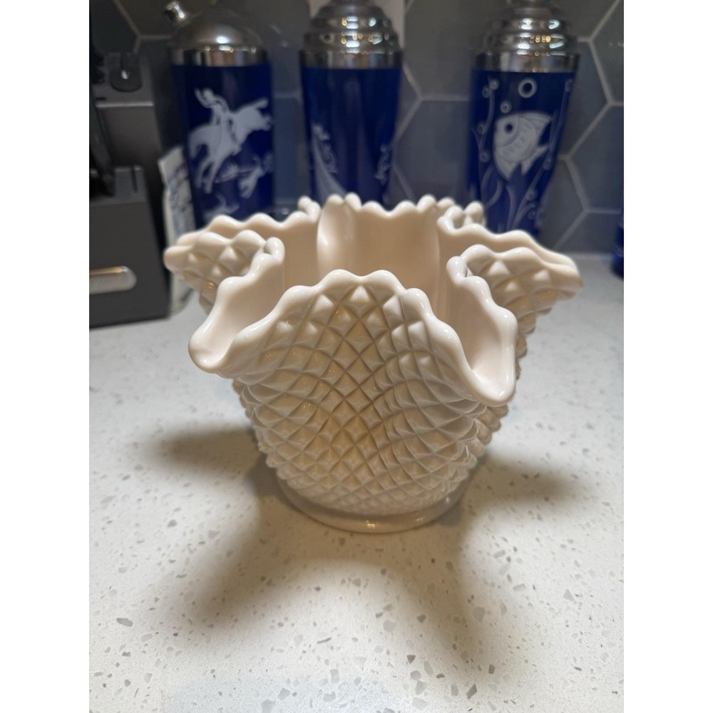 RARE Westmoreland Almond Slag English Hobnail Vase Mid Century Depression Glass